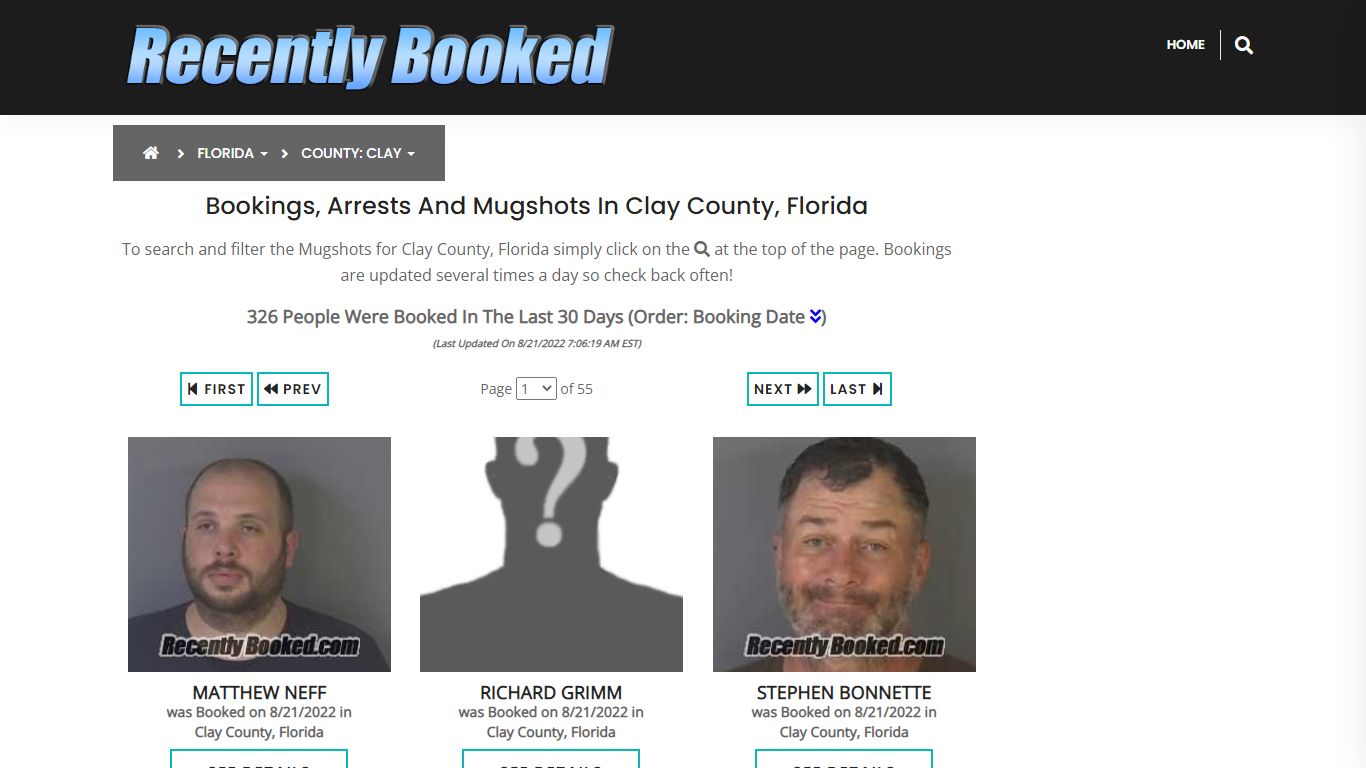 Recent bookings, Arrests, Mugshots in Clay County, Florida