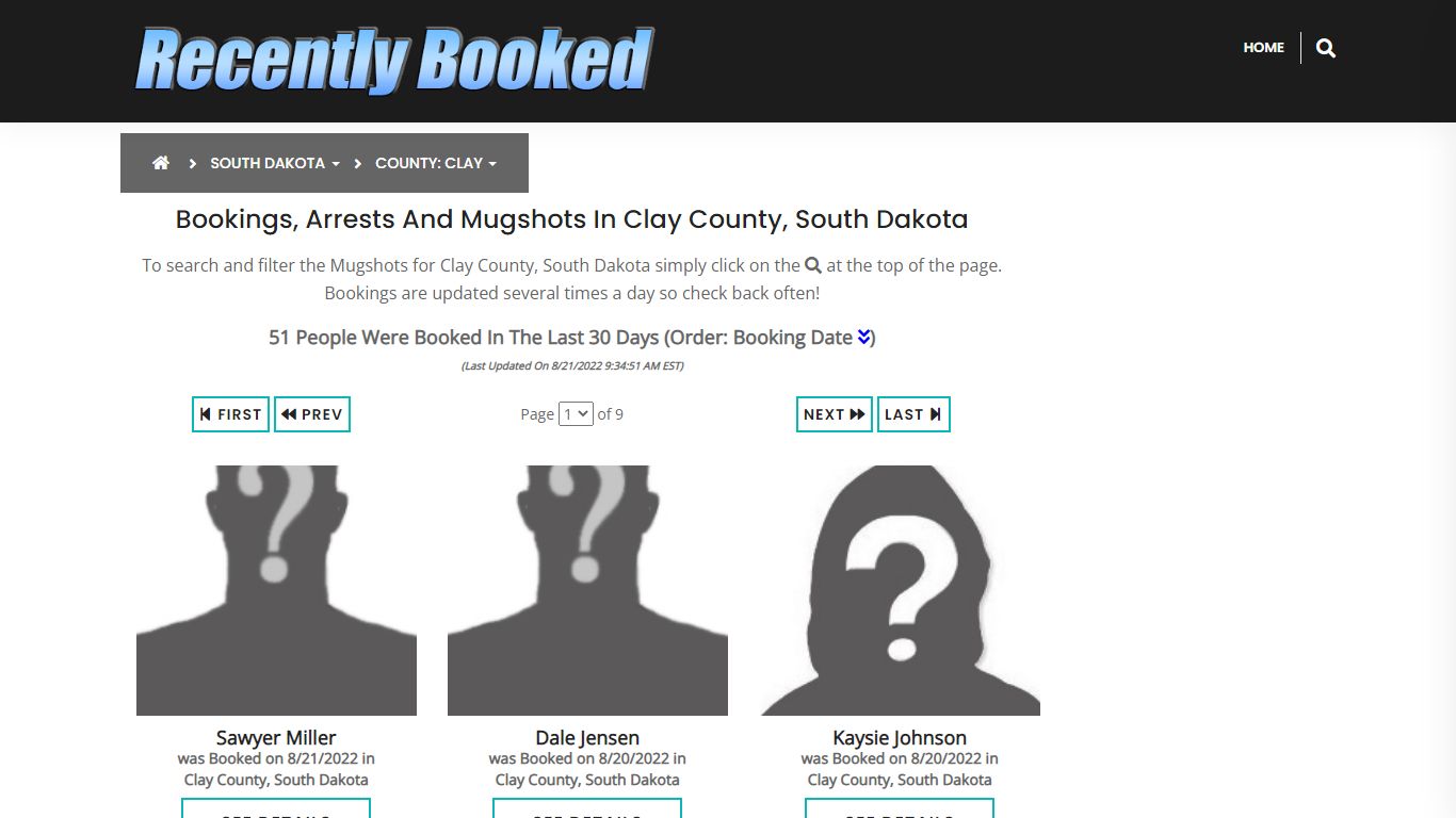 Recent bookings, Arrests, Mugshots in Clay County, South Dakota